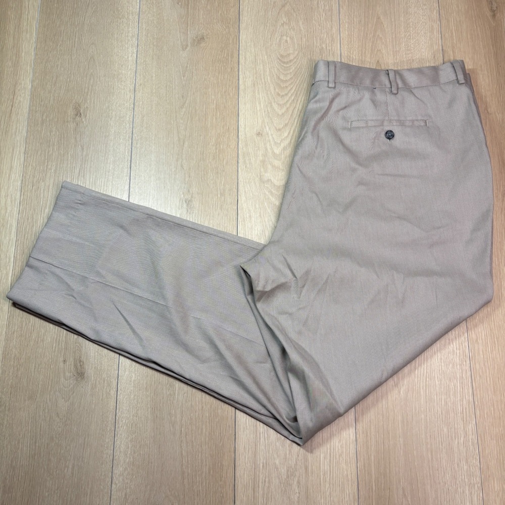 Charles Tyrwhitt Mens 44W Tan Non-Iron Classic Fit Cotton Stretch Dress Pants